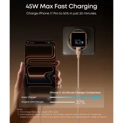Anker Nano Charger 45 W USB-C-laddare med smart display Svart