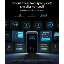 Anker Prime Charger 160 W – USB-C-laddare med 3 portar och display