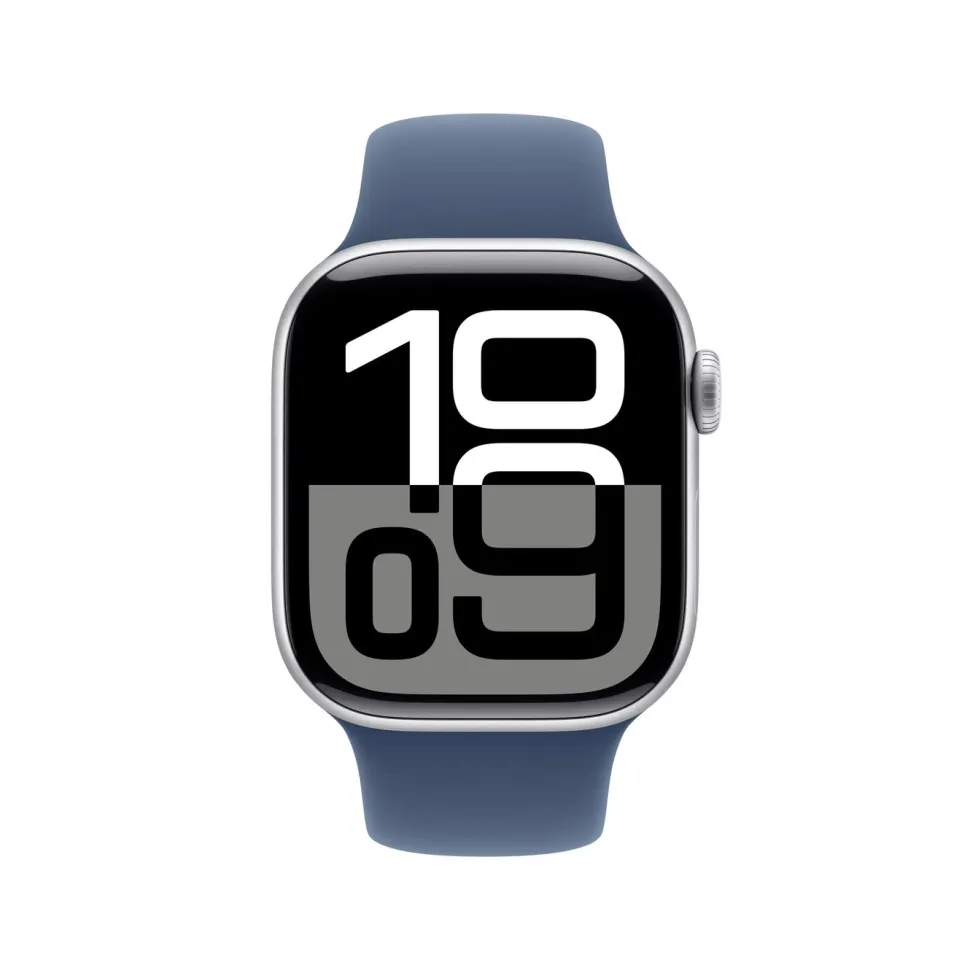 Apple Watch Series 10 GPS 42 mm Silver Case med Denim Sport Band M/L