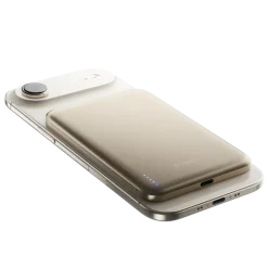 BMX Ultratunn magnetisk Qi2-powerbank 5000 mAh, semi-solid-state i titanhölje Gold