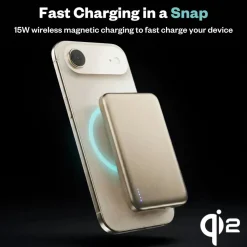 BMX Ultratunn magnetisk Qi2-powerbank 5000 mAh, semi-solid-state i titanhölje Gold