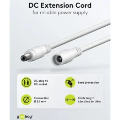 DC-förlängningskabel 5,5x2,1 mm 3 m Vit