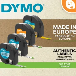 Dymo Letratag Märktejp av plast 12 mm Vit