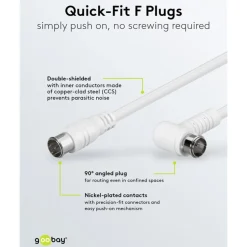 F-kabel Vit vinklad 2,5 m