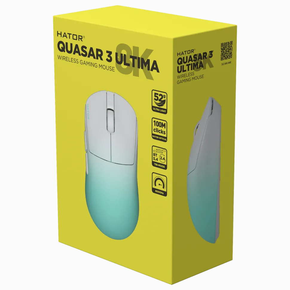 Hator Quasar 3 Ultima 8K Wireless gamingmus Vit/mint