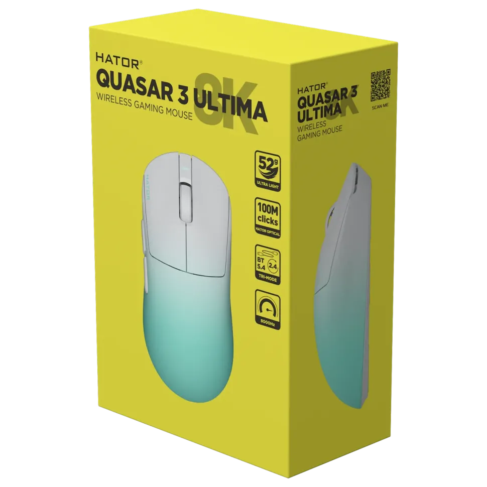 Hator Quasar 3 Ultima 8K Wireless gamingmus Vit/mint