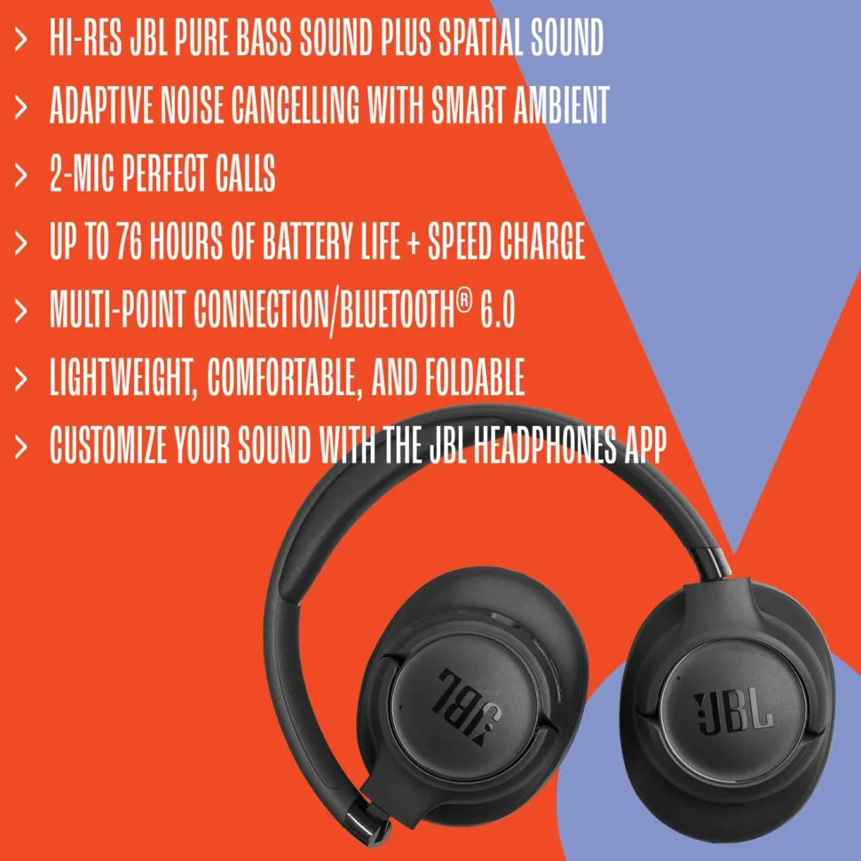 JBL Tune 780NC Trådlösa over-ear-hörlurar med aktiv brusreducering Svart