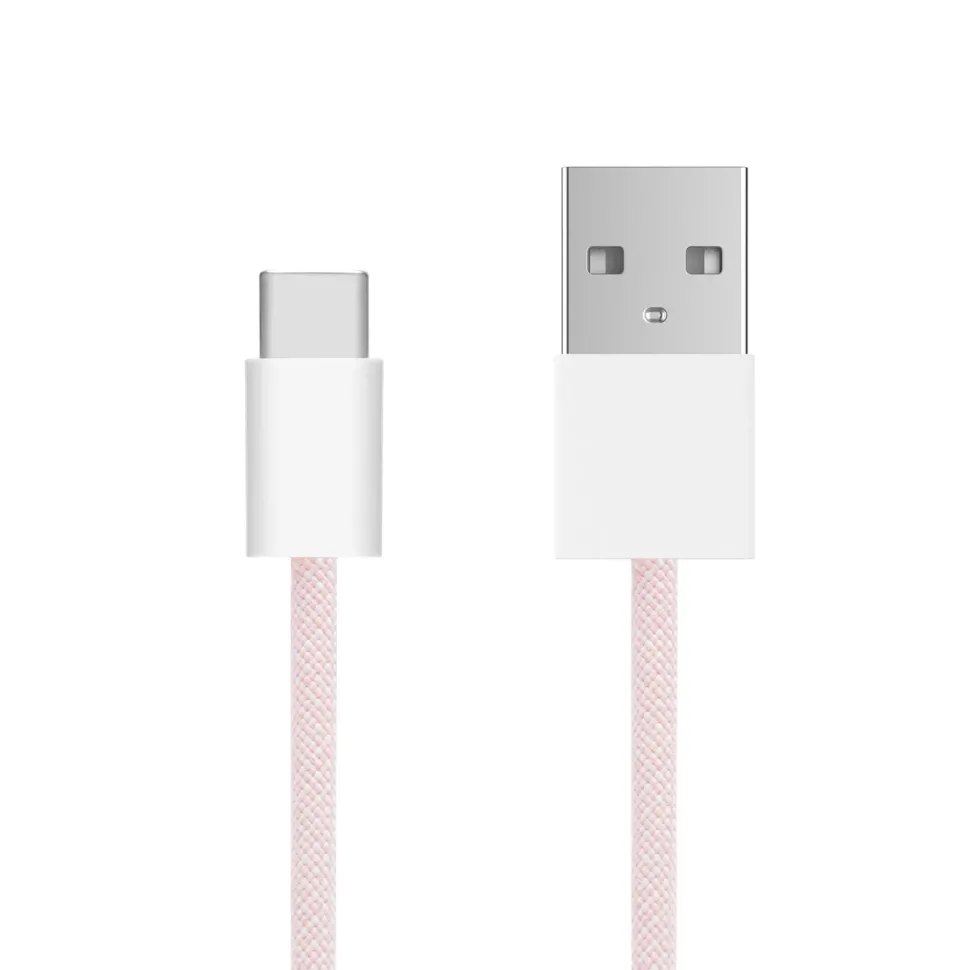 Linocell Flätad USB-A- till USB-C-kabel Rosa 2 m