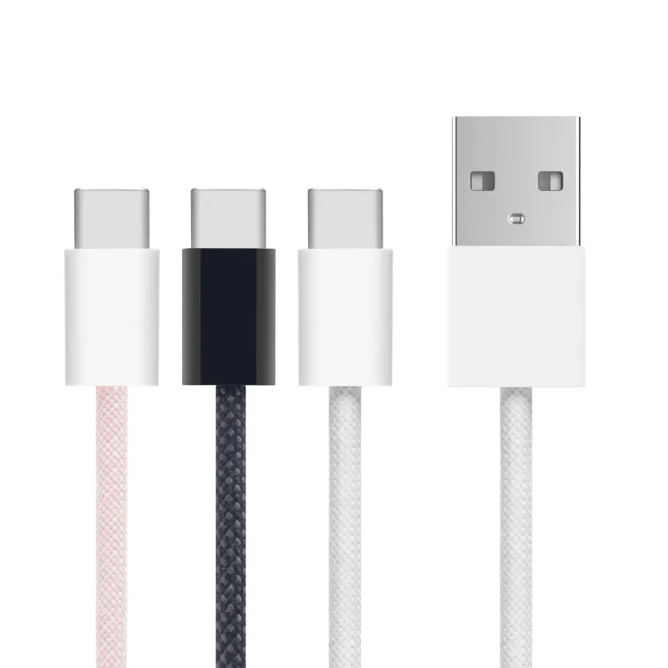 Linocell Flätad USB-A- till USB-C-kabel Rosa 2 m