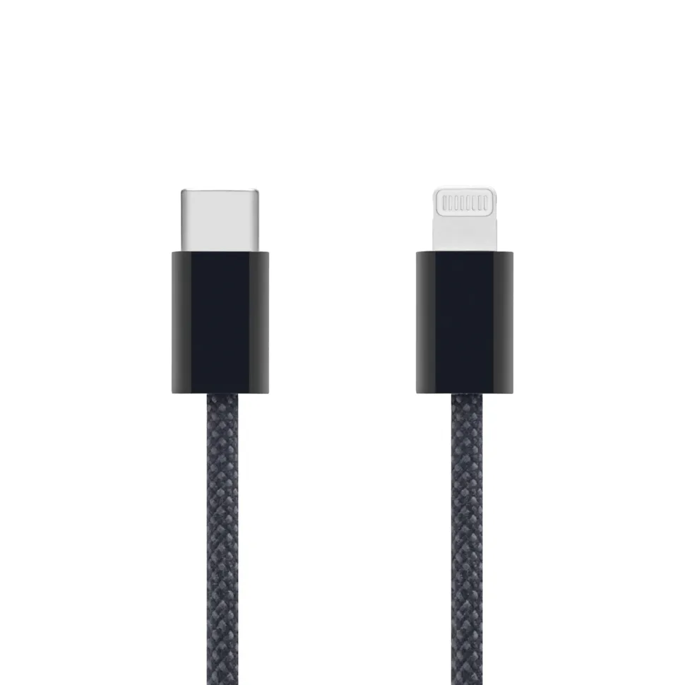 Linocell Flätad USB-C- till Lightning-kabel Svart 1 m