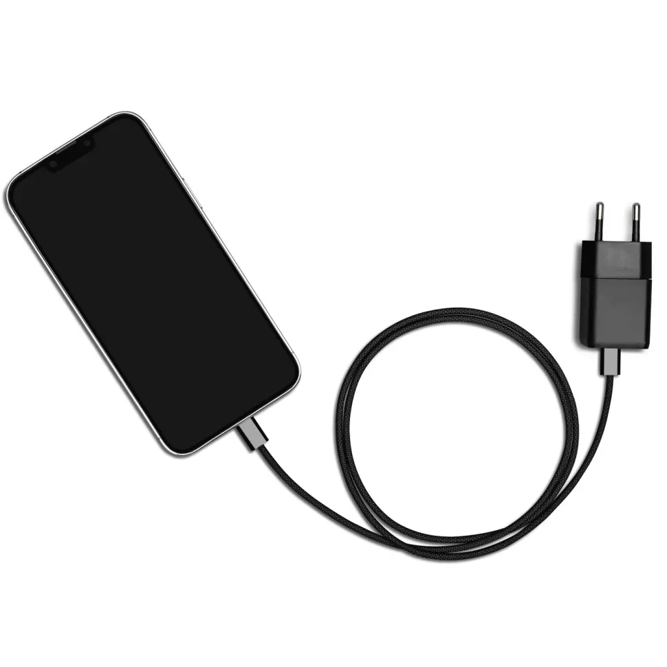 Linocell Flätad USB-C- till Lightning-kabel Svart 1 m