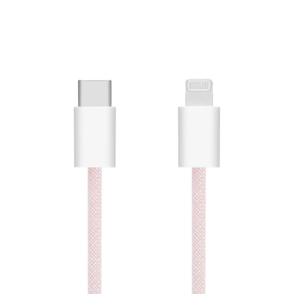 Linocell Flätad USB-C- till Lightning-kabel Rosa 2 m