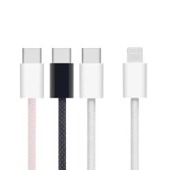 Linocell Flätad USB-C- till Lightning-kabel Rosa 2 m