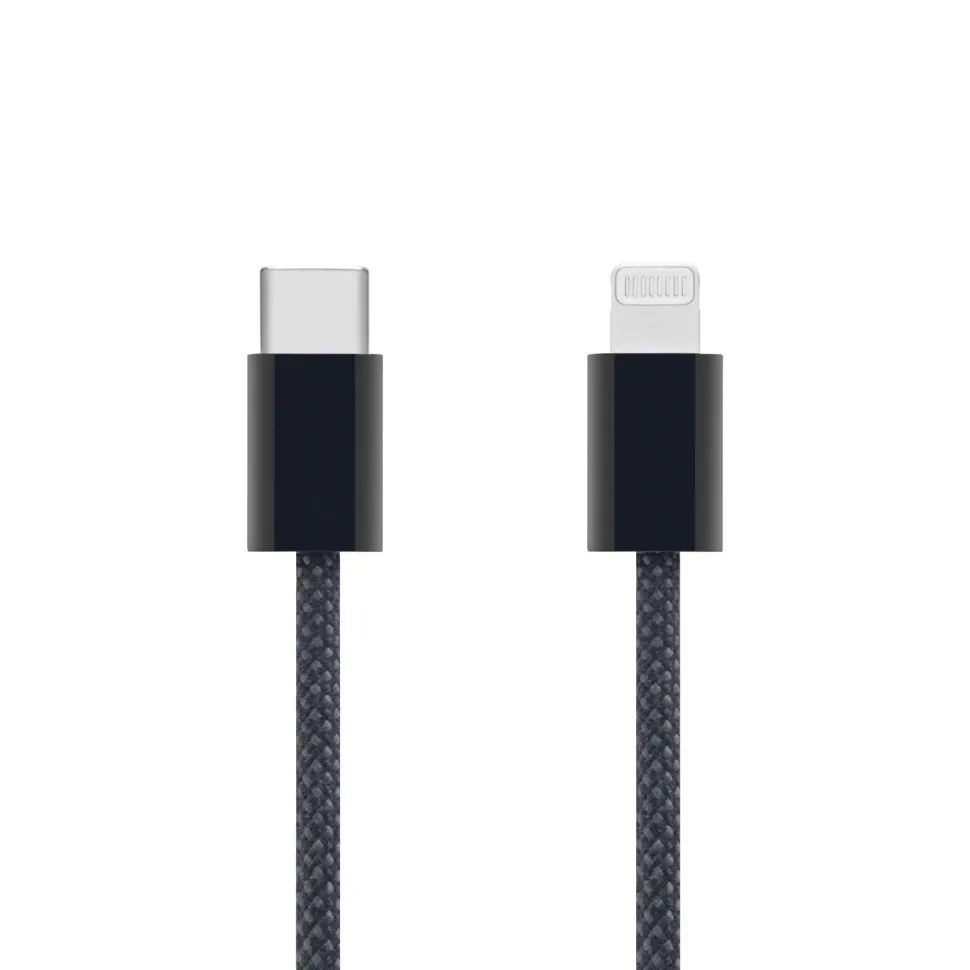 Linocell Flätad USB-C- till Lightning-kabel Svart 2 m