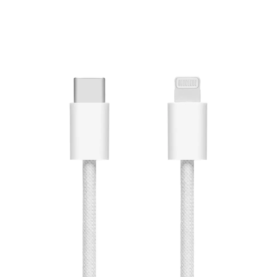 Linocell Flätad USB-C- till Lightning-kabel Vit 2 m
