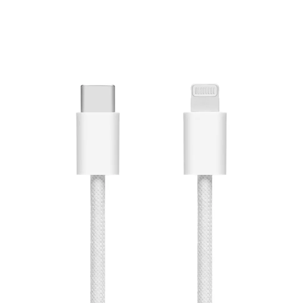 Linocell Flätad USB-C- till Lightning-kabel Vit 2 m