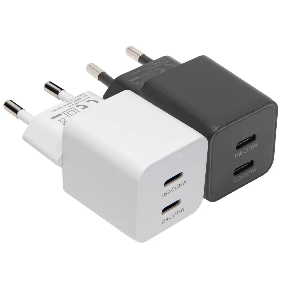Linocell GaN snabbladdare 35 W PD med 2 USB-C-portar Svart