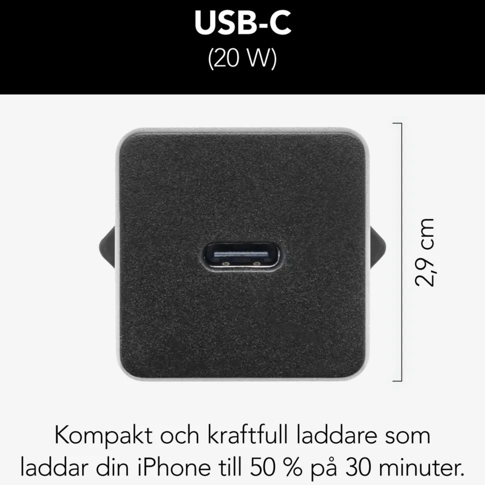 Linocell USB-C-laddare med PD 20 W Svart