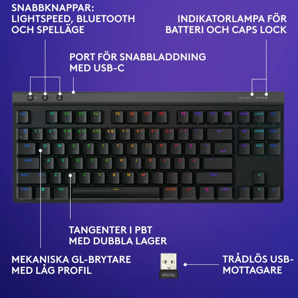 Logitech G515 Lightspeed TKL Tactile Svart