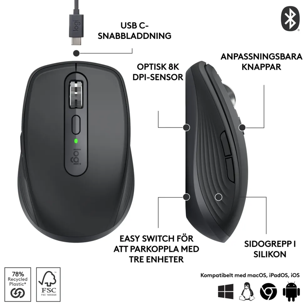 Logitech MX Anywhere 3S Trådlös mus Graphite