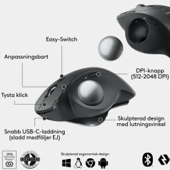 Logitech MX Ergo S Ergonomisk mus med styrkula
