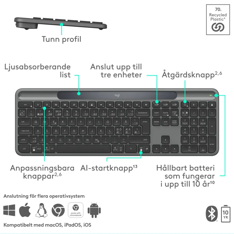 Logitech Signature Slim Solar+ Trådlöst tangentbord