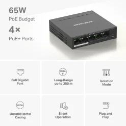 Mercusys MS105GP 5-portars gigabitswitch med POE+