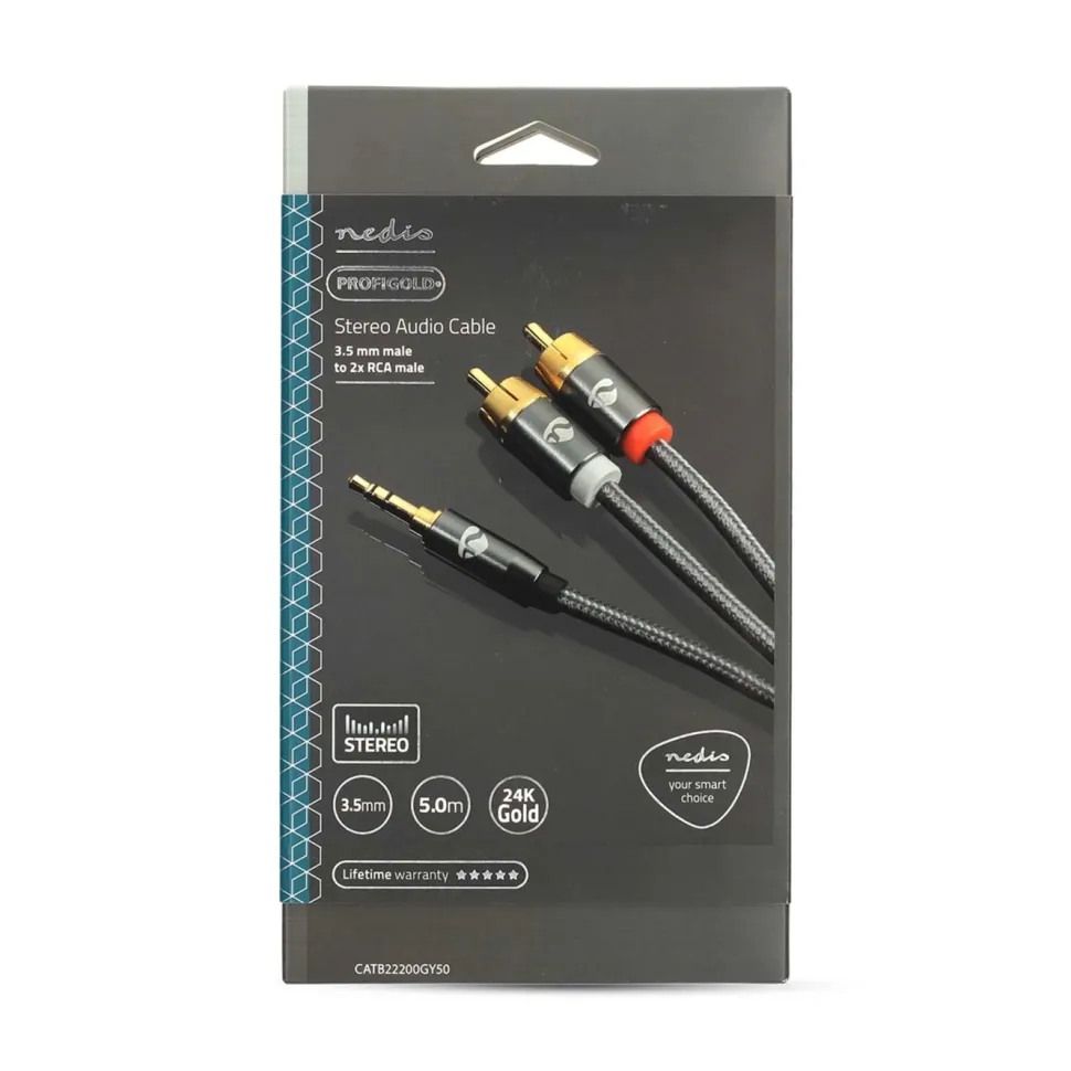 Nedis Stereoljudkabel 3,5 mm till 2x RCA 5 m