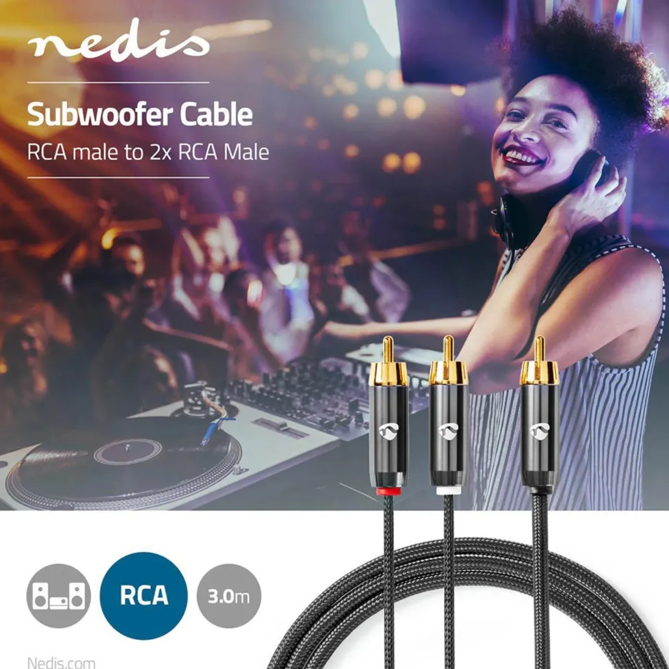 Nedis Subwooferkabel RCA till 2x RCA 3 m