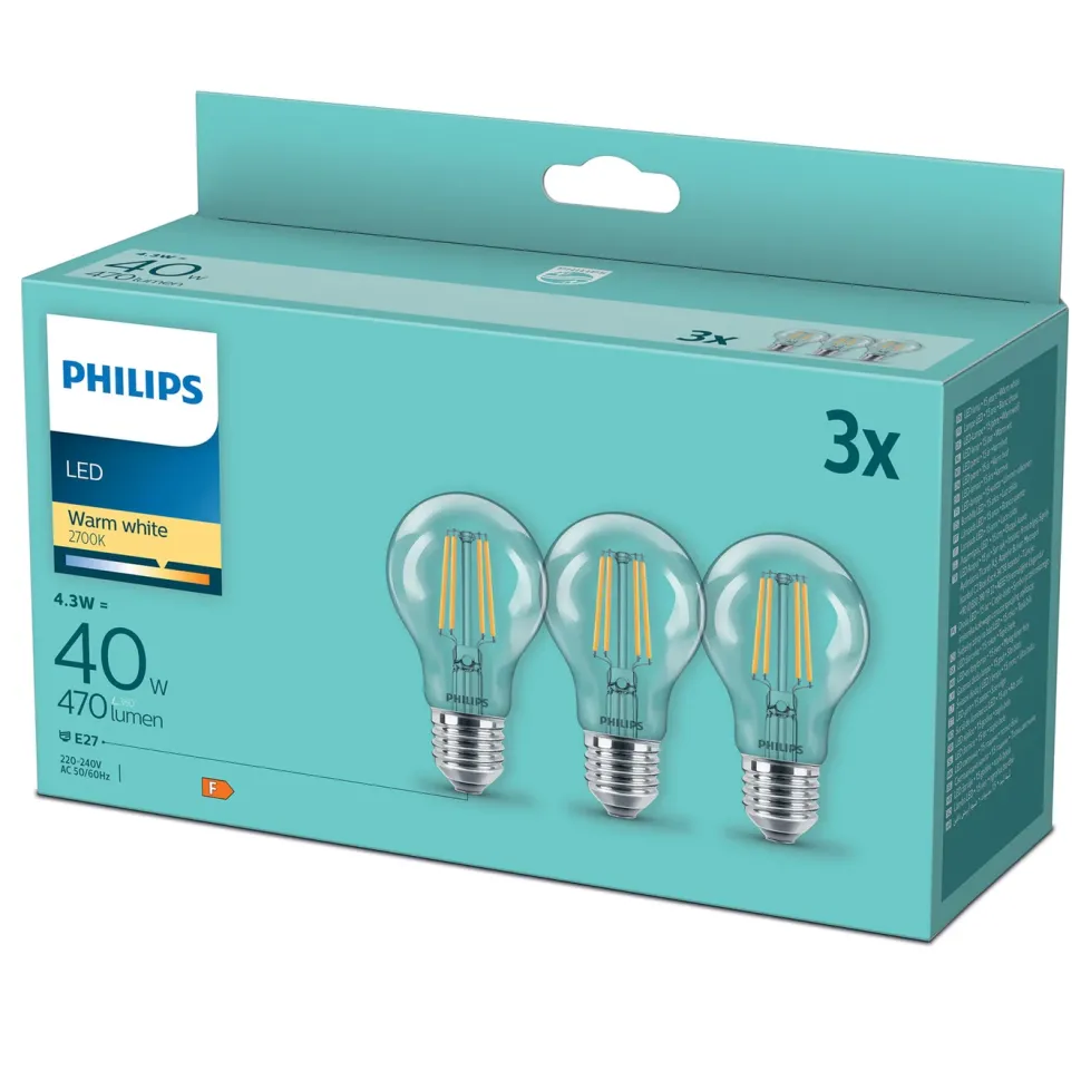Philips LED-lampa E27 470 lm 3-pack