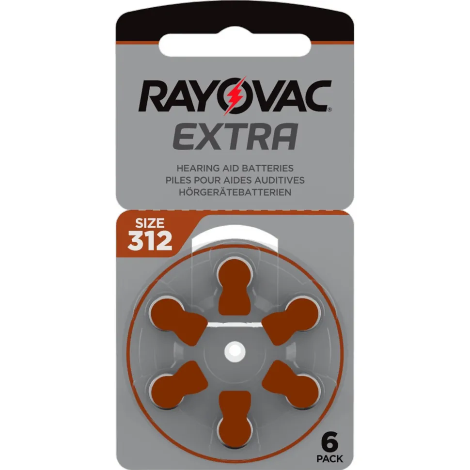 Rayovac Hörapparatsbatterier Brun ZA312 6-pack