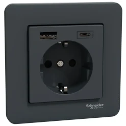 Schneider Electric Exxact Jordat vägguttag med USB-portar Svart