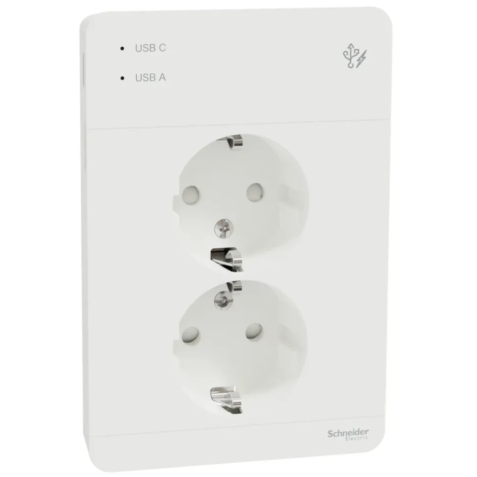 Schneider Electric Exxact Jordat vägguttag med USB-portar Vit
