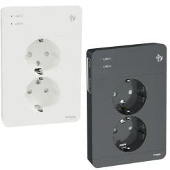 Schneider Electric Exxact Jordat vägguttag med USB-portar Vit
