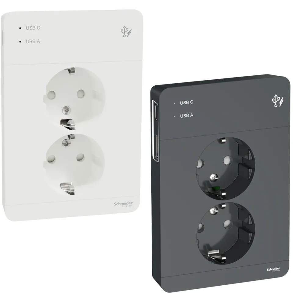 Schneider Electric Exxact Jordat vägguttag med USB-portar Vit