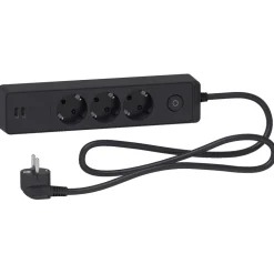 Schneider Electric Grenuttag med brytare och USB-uttag 3-vägs Svart