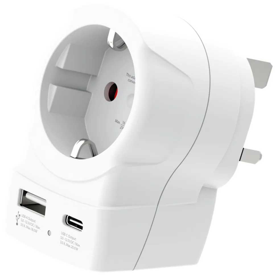Skross Reseadapter Europa till UK USB AC PD 20W