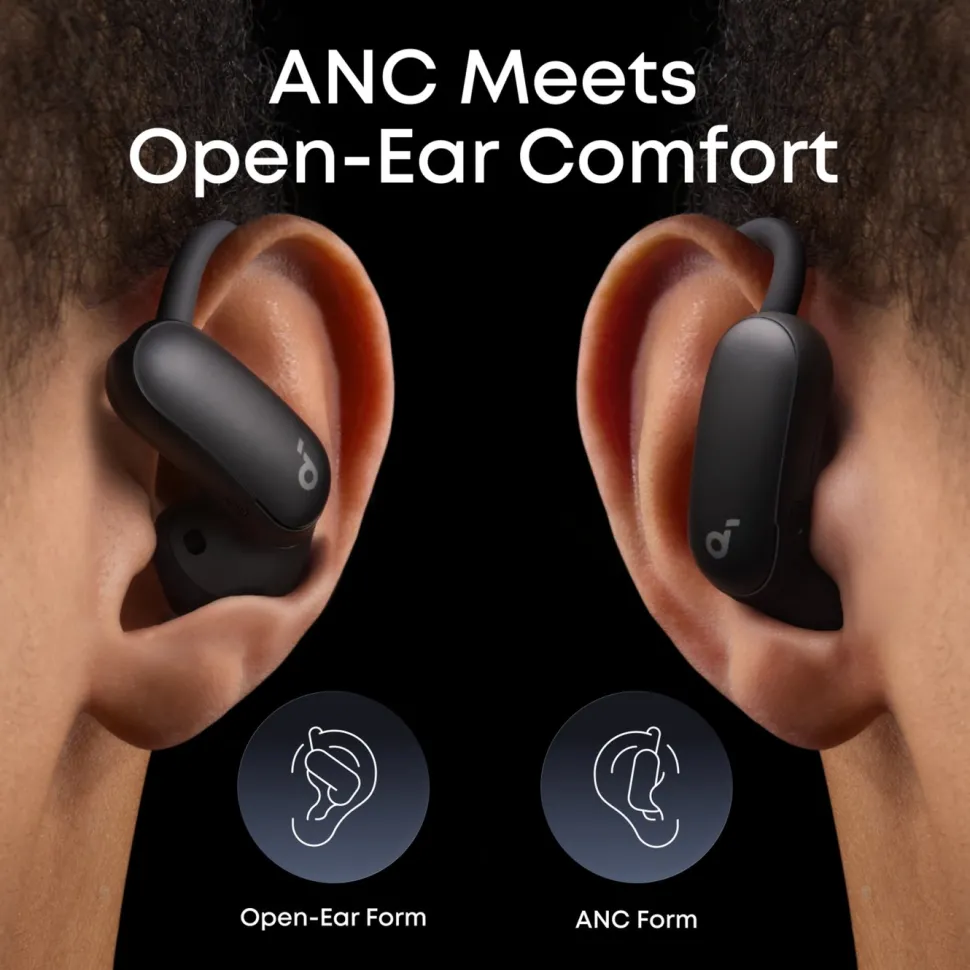 Soundcore AeroFit 2 Pro open ear-hörlurar med brusreducering Svart