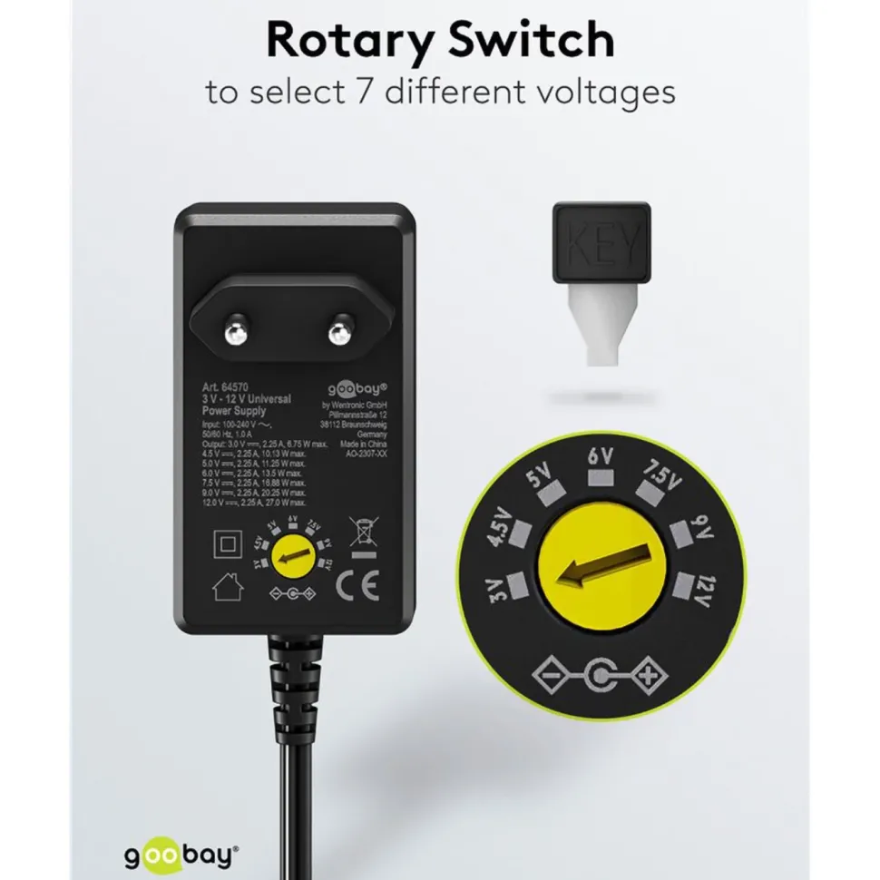 Ställbar nätadapter 3-12 V (DC) 27 W