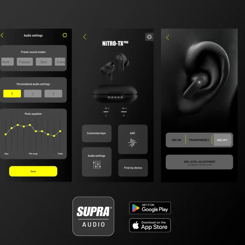Supra NiTRO-TX Pro in-ear-hörlurar med brusreducering Svart