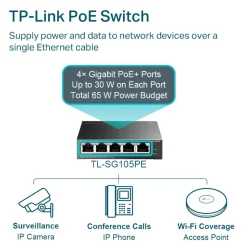 TP-Link TL-SG105PE Administrerbar gigabitswitch 5 portar PoE+