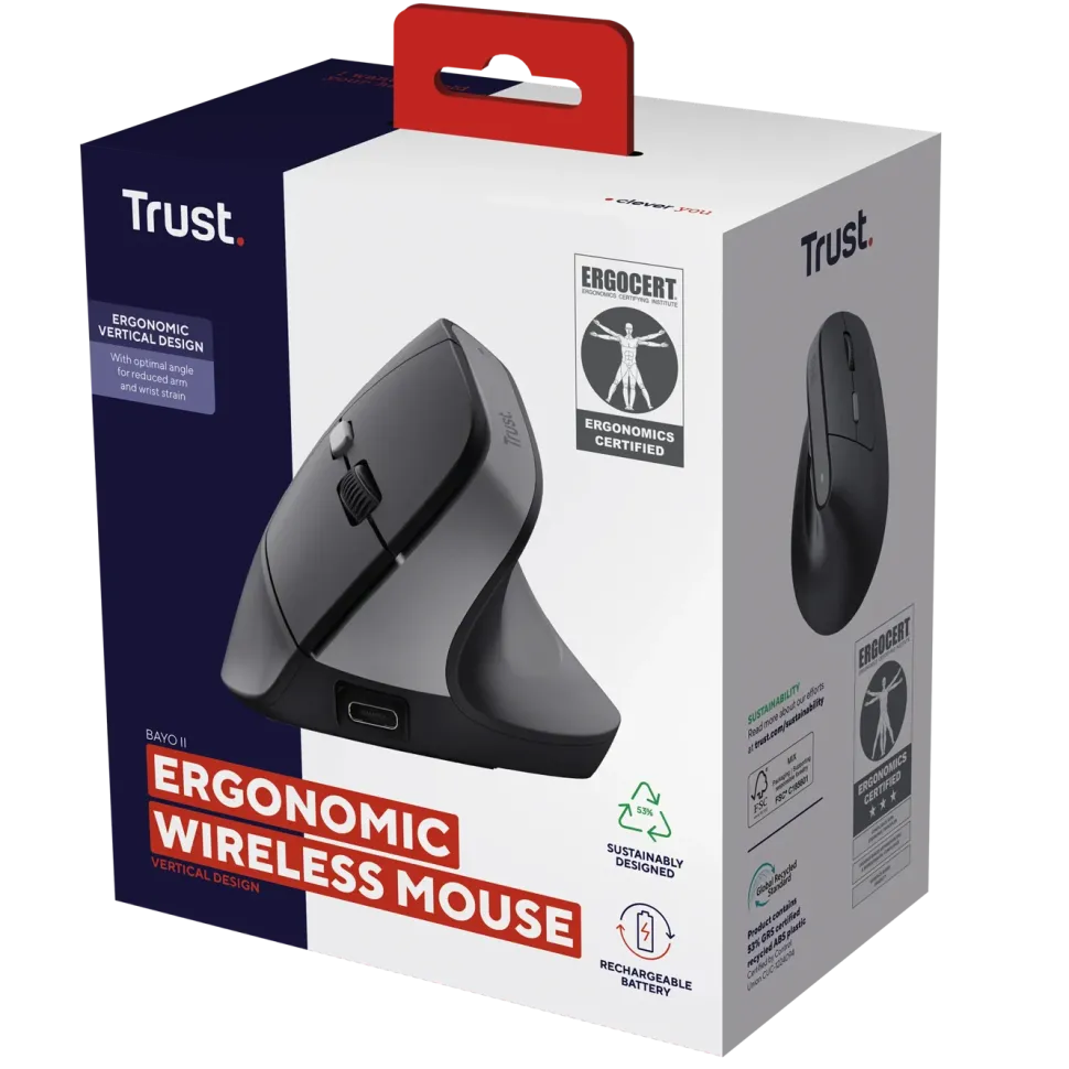 Trust Bayo II Ergonomisk trådlös mus