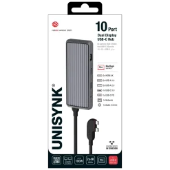 Unisynk 10-portars USB-C-hubb för dubbla skärmar för Mac Grå