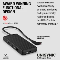 Unisynk USB-C-Hubb 10 portar för dubbla skärmar Windows