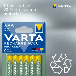 Varta Recharge Recycled AAA-batterier 800 mAh 6-pack